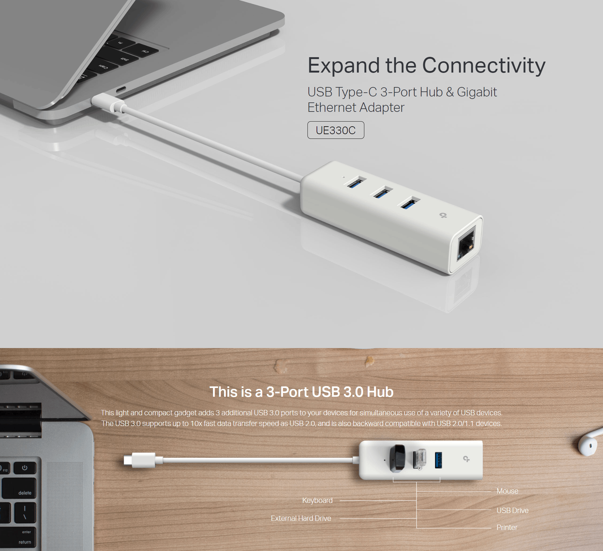 TP-Link UE330C USB 3.0 Type-C 3-Port Hub & Gigabit Ethernet Adapter ...