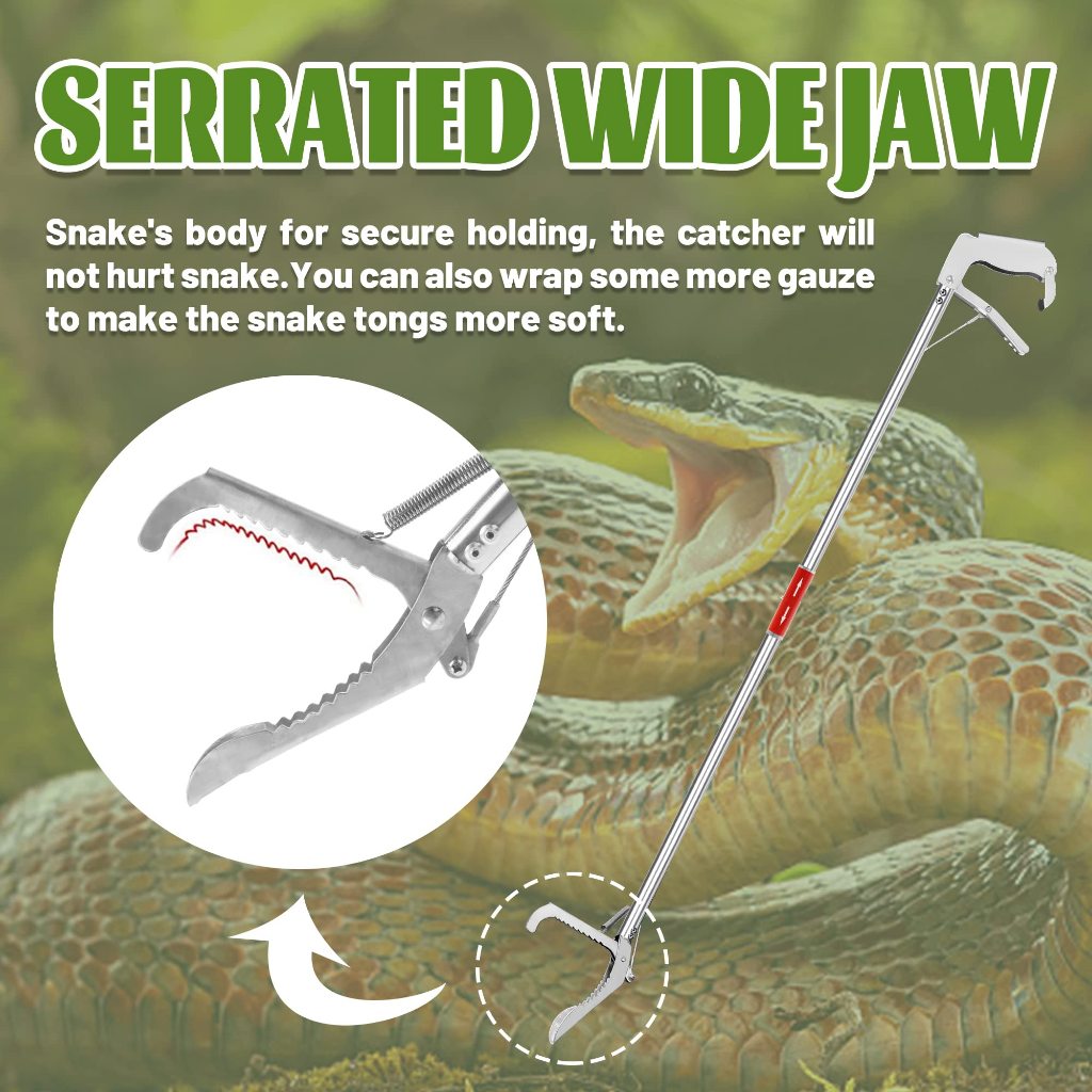 Stainless Steel Snake Tongs Reptile Grabber Catcher Wide Jaw Snake ...