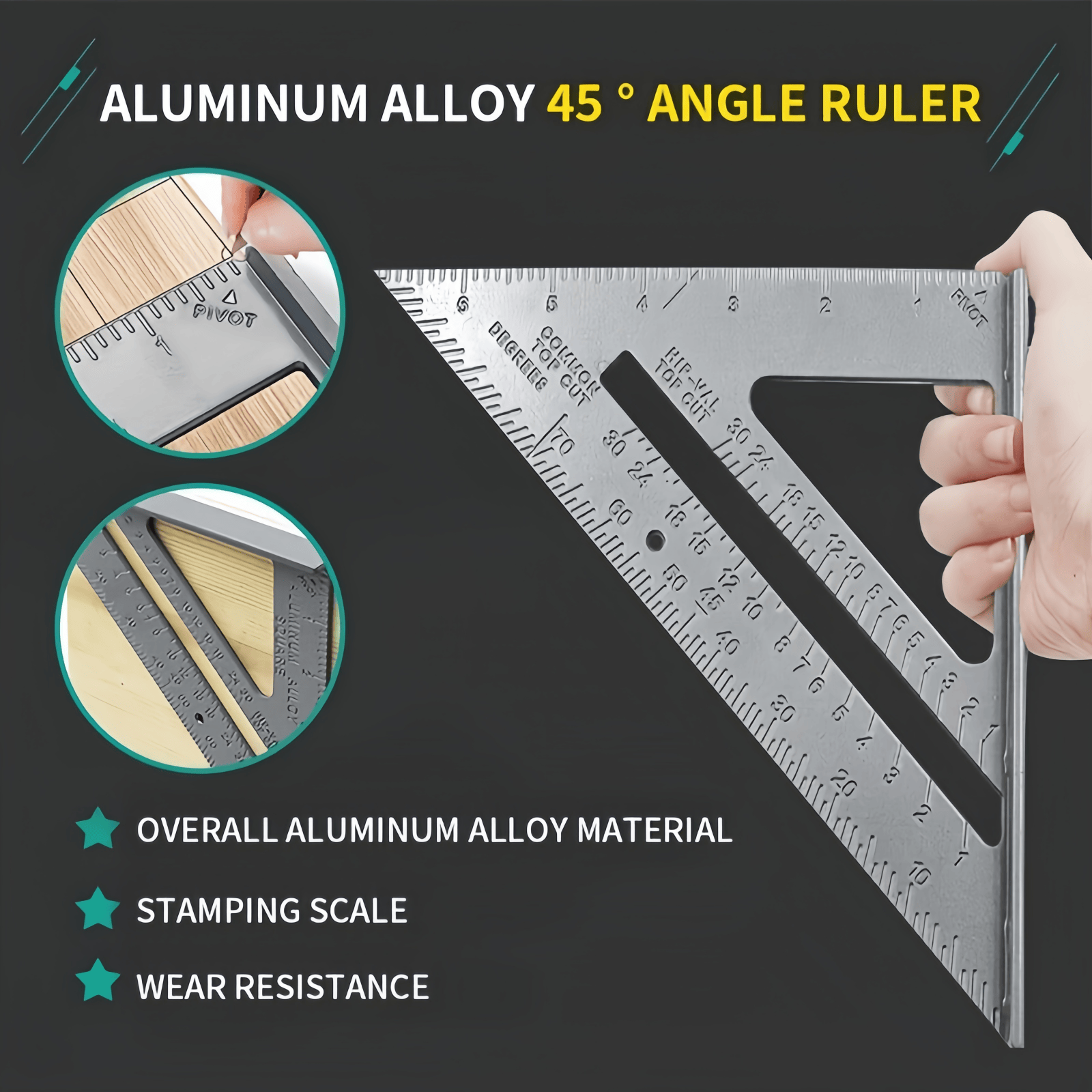 7 Inch & 12inch Aluminium Alloy Right Angle Triangle Carpentry Ruler ...