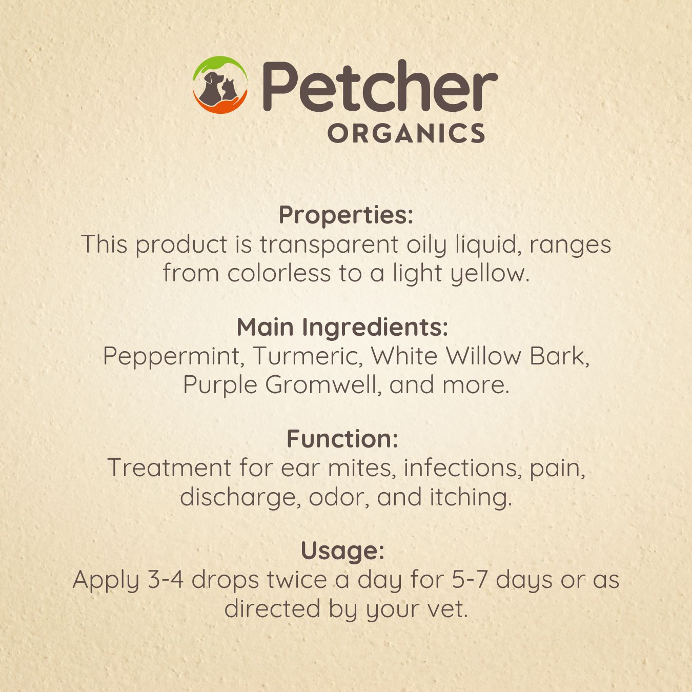 Petcher Organics Pet Ear Drops 20ml Ear Mites Odor Removal and Itching