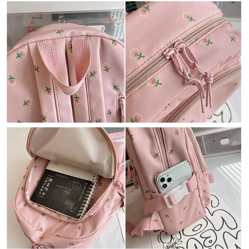 Cute Mini backpack printed rose large capacity School Bag casual Travel ...