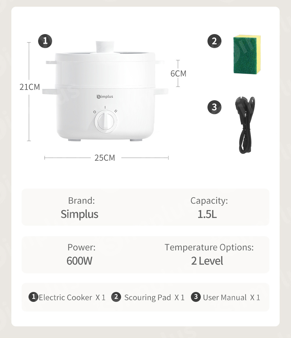 Simplus Electric Cooker MultiFunction NonStick 1.5L/3L DZGH003 Shopee Philippines