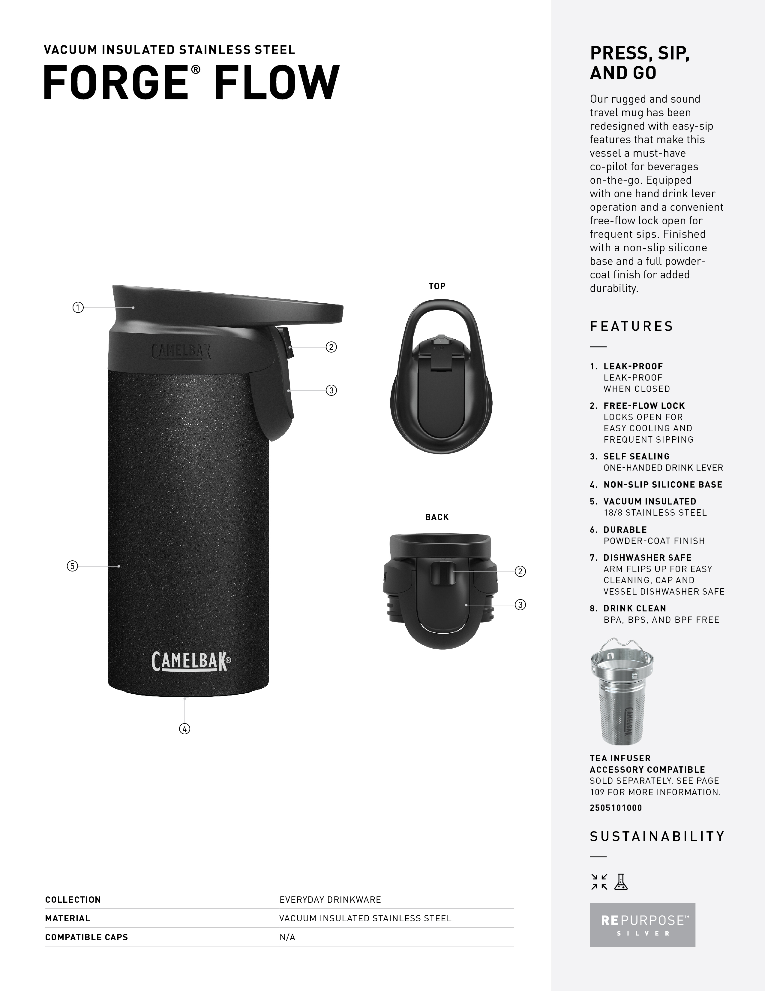 CamelBak Forge Flow 12 oz Coffee & Travel Mug, Insulated Stainless ...