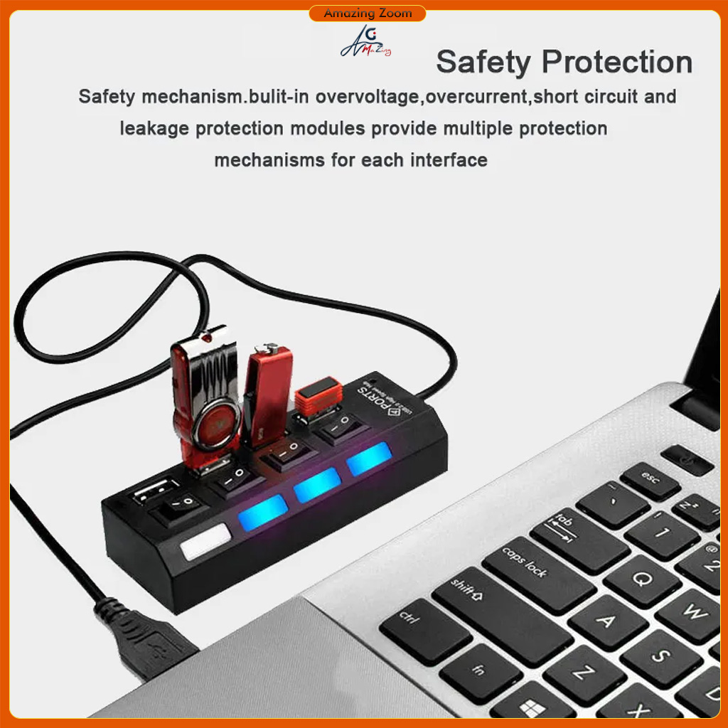 USB HUB 2.0 4/7 Port Multiple Expander USB 2.0 Hub With Switch LED ...