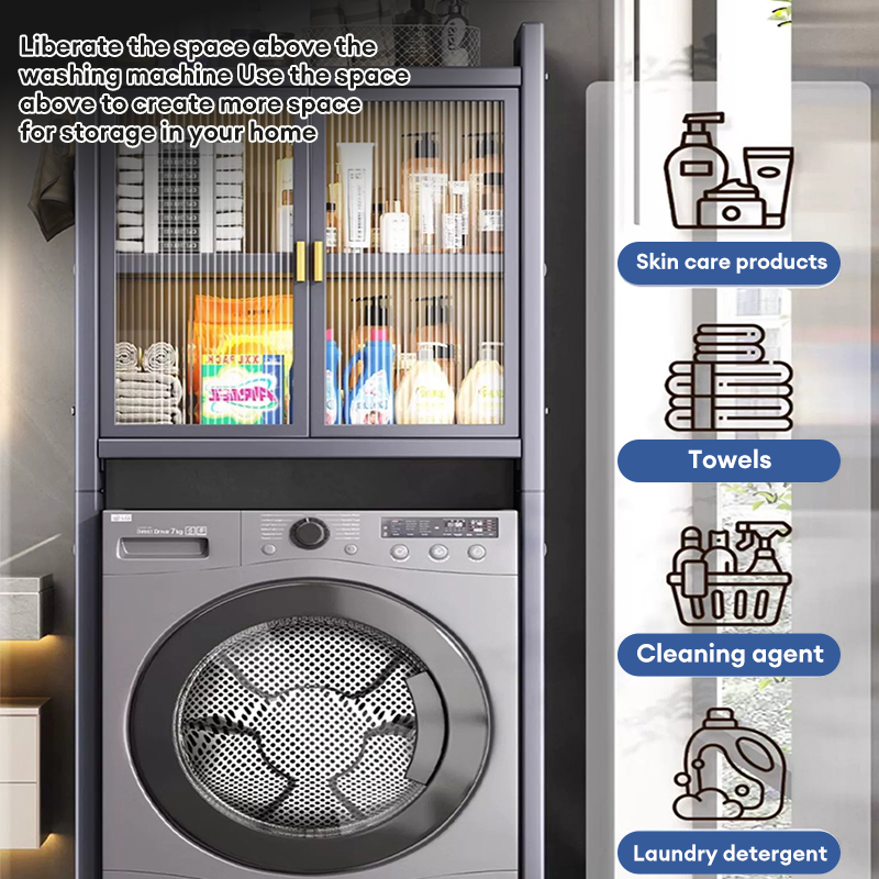Washing machine storage rack with door multifunctional storage cabinet ...