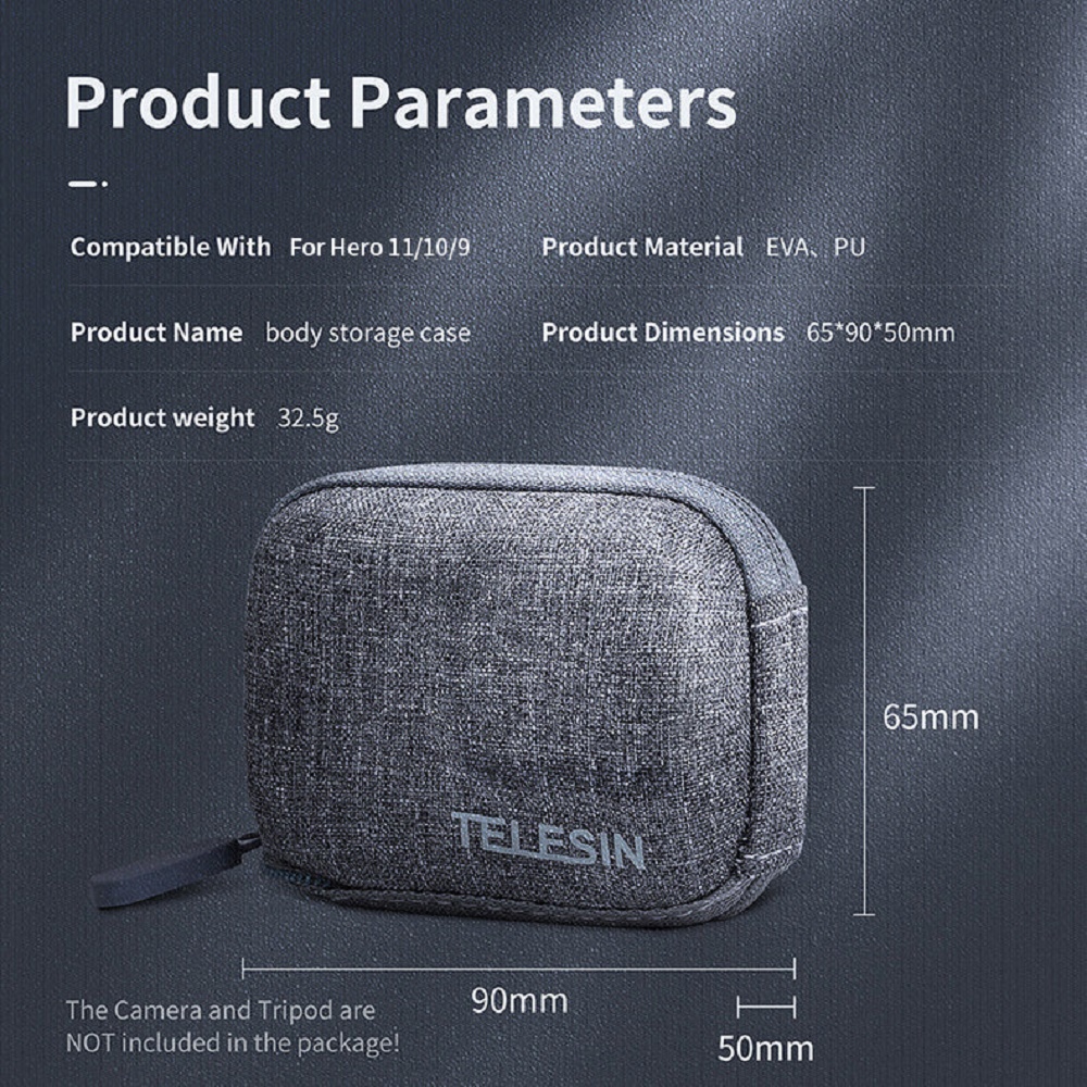 TELESIN Mini Zipper Case GoPro Hero 12 11 10 9 – Shockproof Waterproof ...