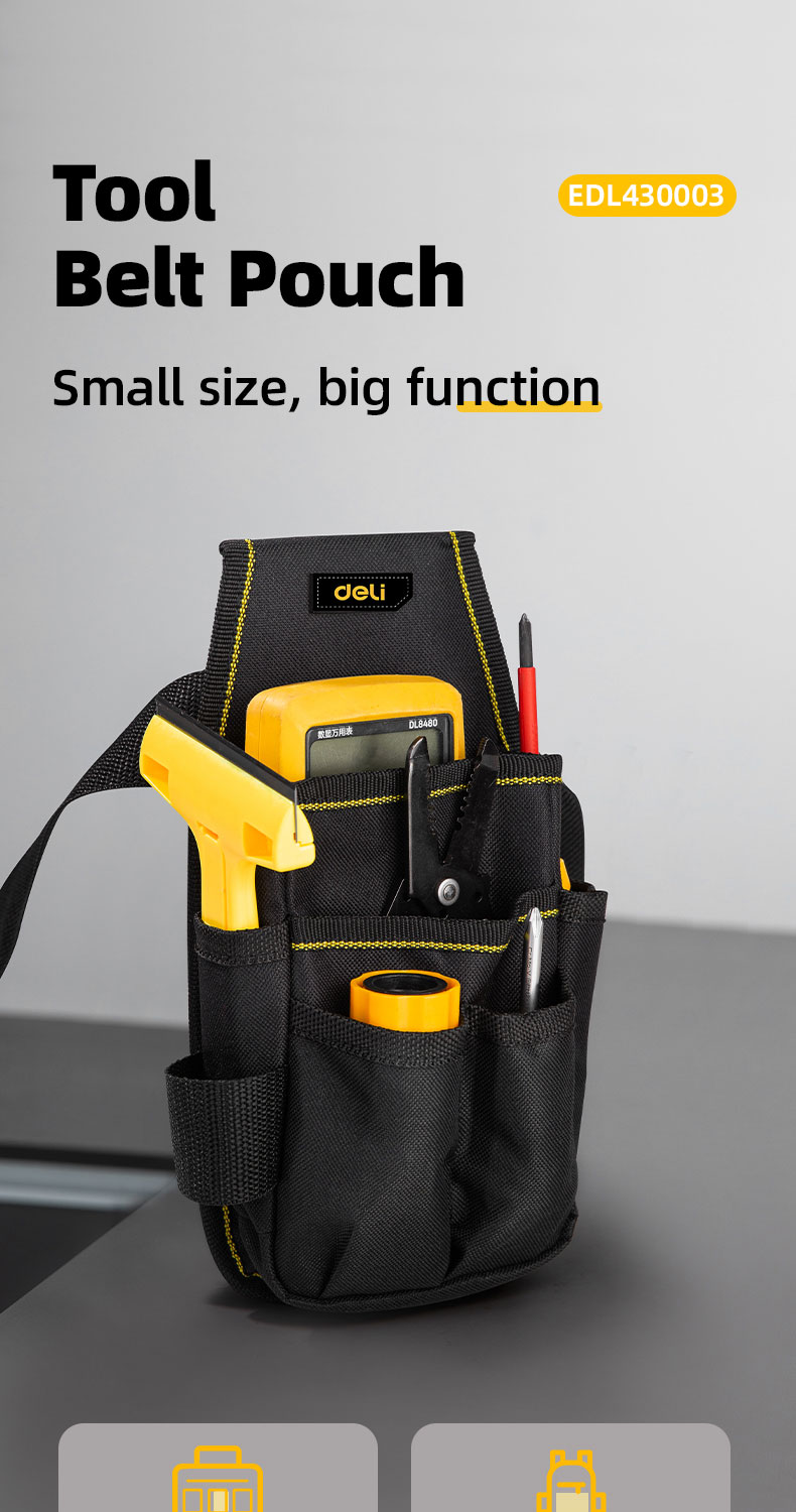 Deli Tools Multi-Functional Tool Bag 25x12cm Durable Waist Pouch Belt ...
