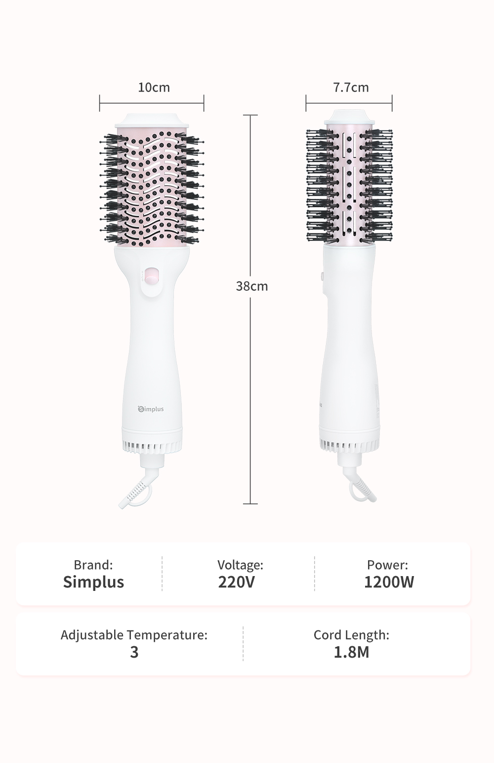 Simplus Hot Air Brush Comb Hair Brush Blower Electric Hair Dryer ...