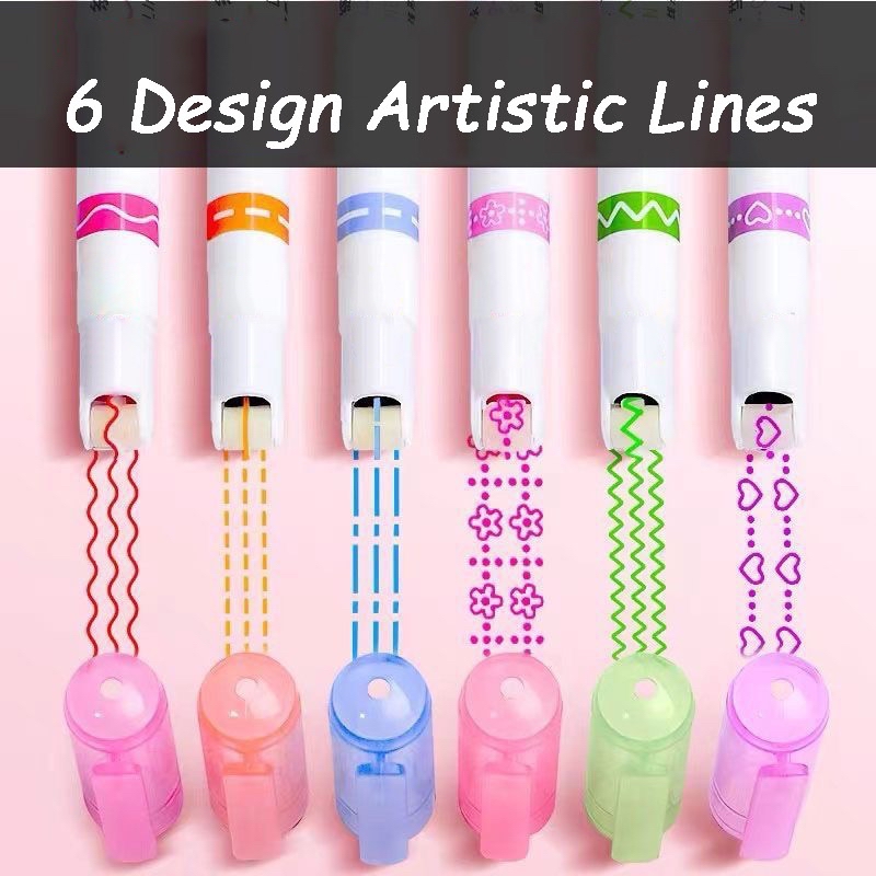 HS. 6pcs/set Linear Curve Highlighter Color Pen Roller Tip Curve Liner ...