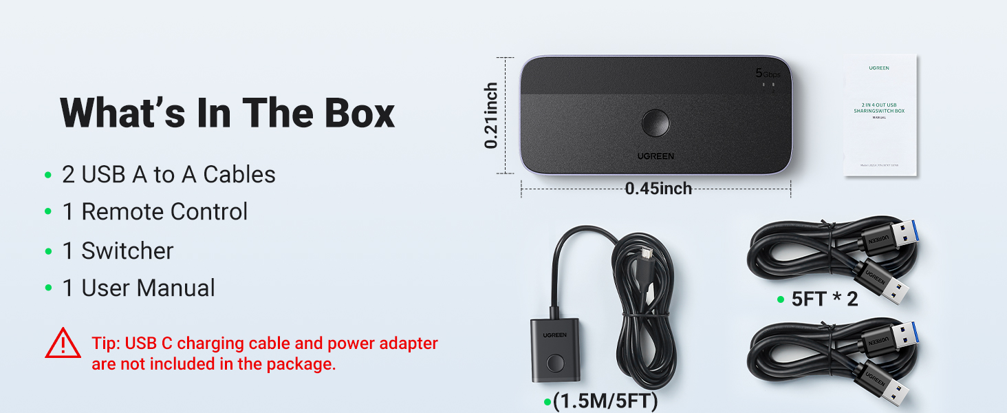 UGREEN USB 3.0 2 In, 4 Out Peripheral Switch Hub with Wired Remote, for ...