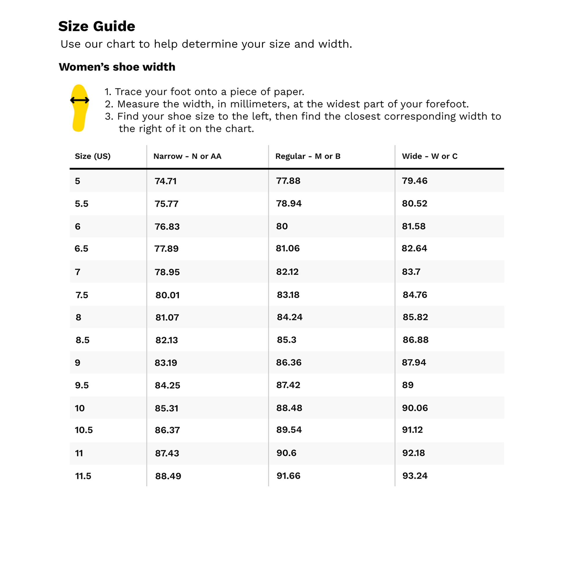 Cole haan shoe size chart deals