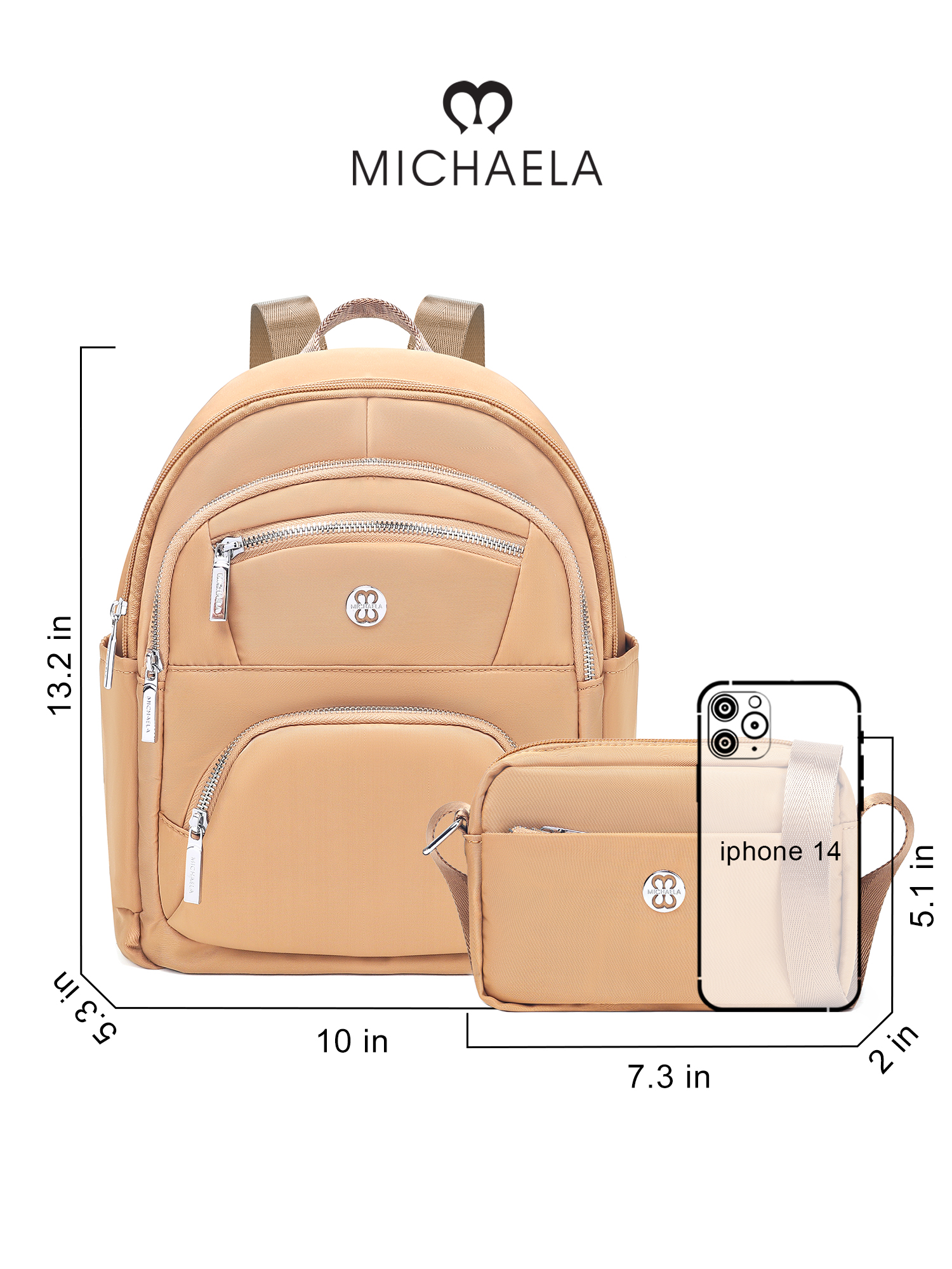 MICHAELA Backpack with Sling Bag Set Fits 13'' Laptop Dirt-Resist ...