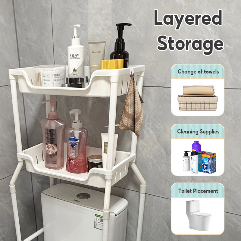 CHIT 2-Tier Toilet Shelf Plastic Bathroom Organizer Shelf Rack Storage ...