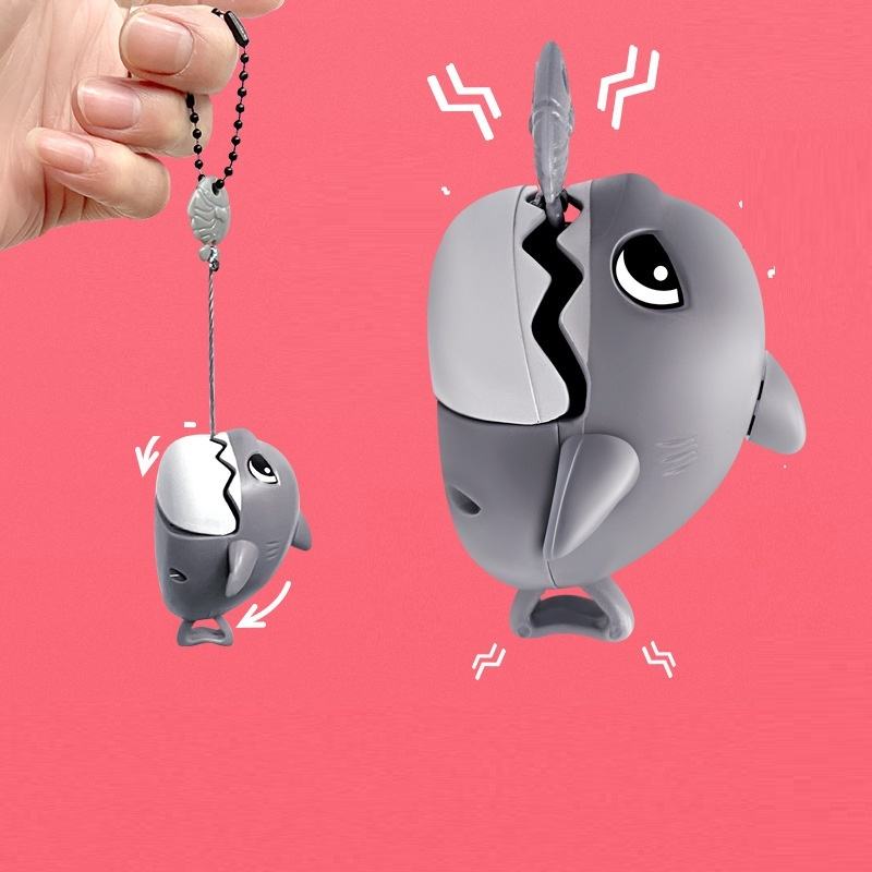 Pull Back Sharks Cartoon Pull String Bites Sharks Keychain Moving Shark ...