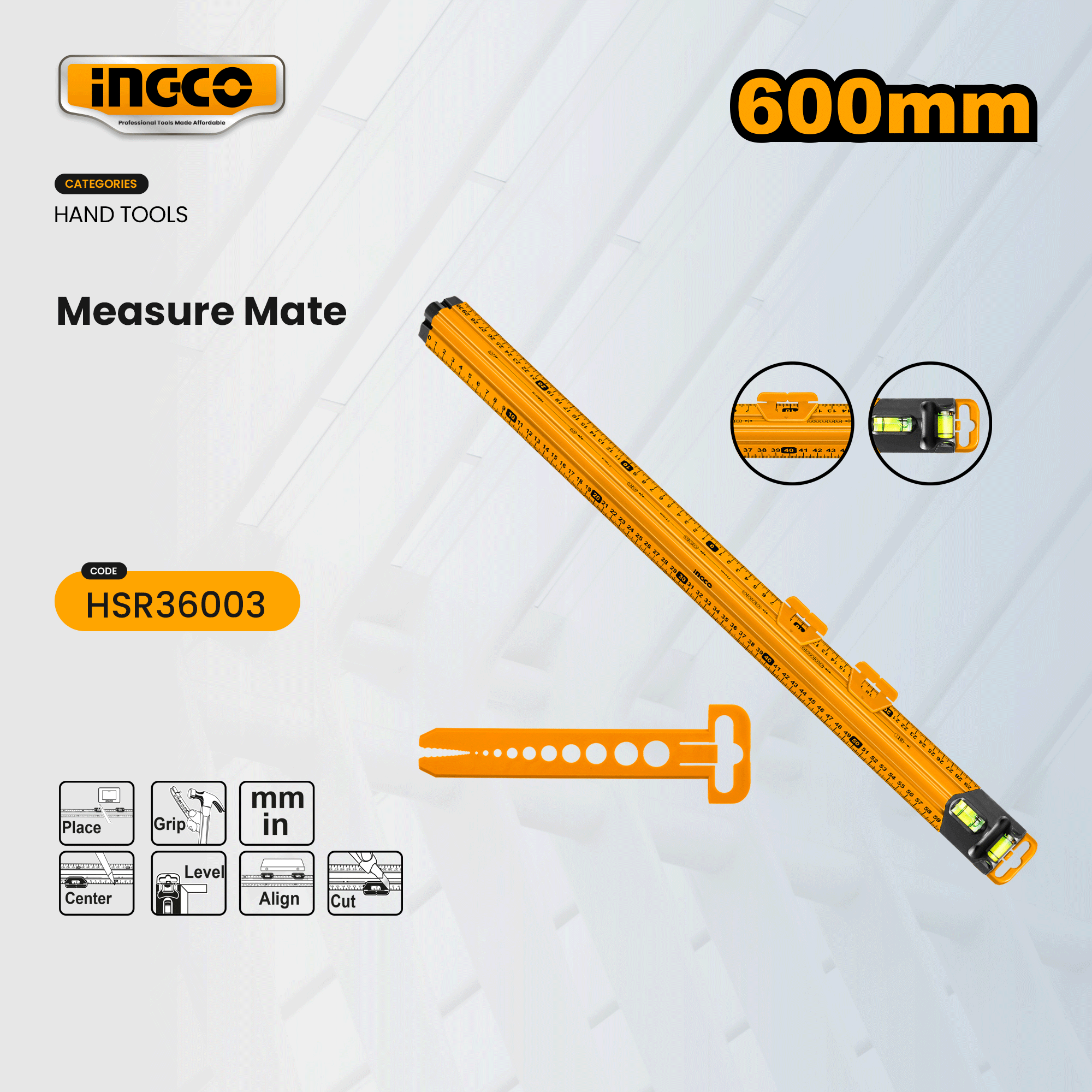 Ingco 600mm Aluminum Measure Mate with Sliding knife Guide HSR36003 IHT ...
