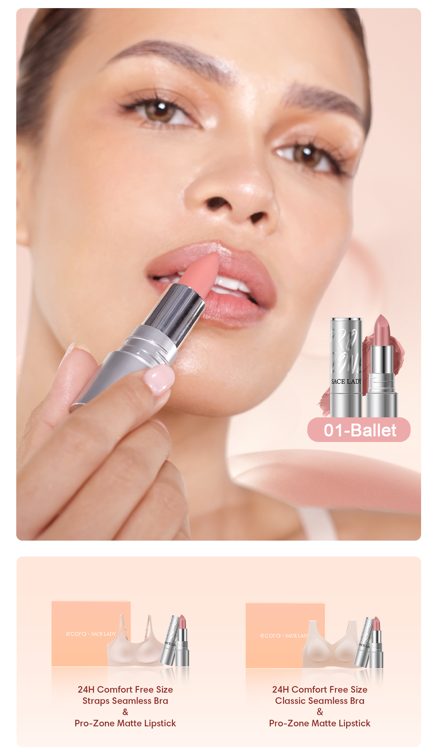 SACE LADY x ECORA NonStick Cup Lipstick With Seamless Silk Bra Limited