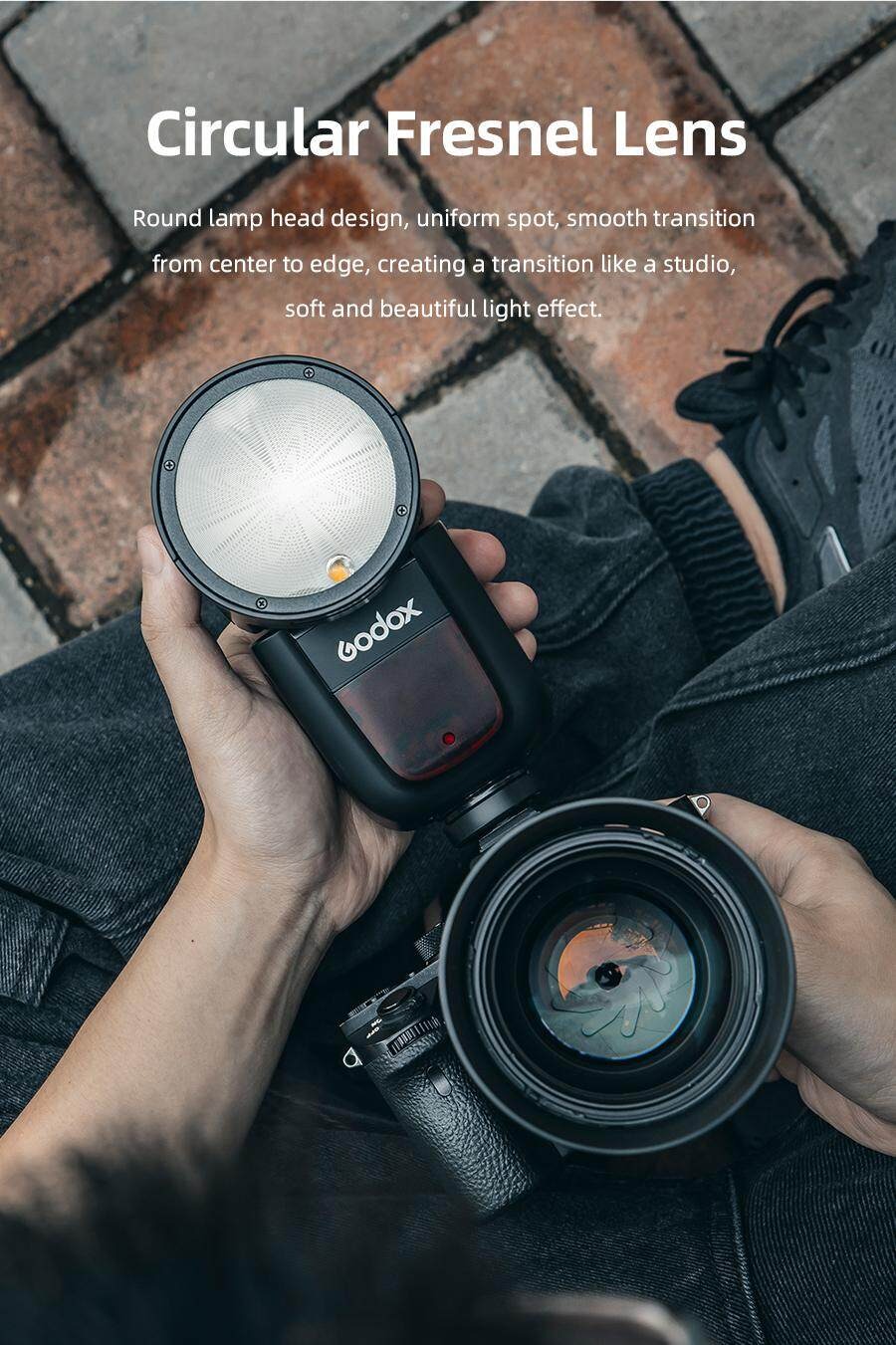 Godox V1Pro-S Flash For Sony Cameras - TTL Round Head Speedlight With 1/8000 HSS, 500 Full Power Flashes, SU-1 Fill Light