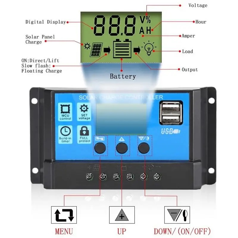10A 20A 30A PWM Solar Charge Controller 12V/24V Bat Regulator Solar ...