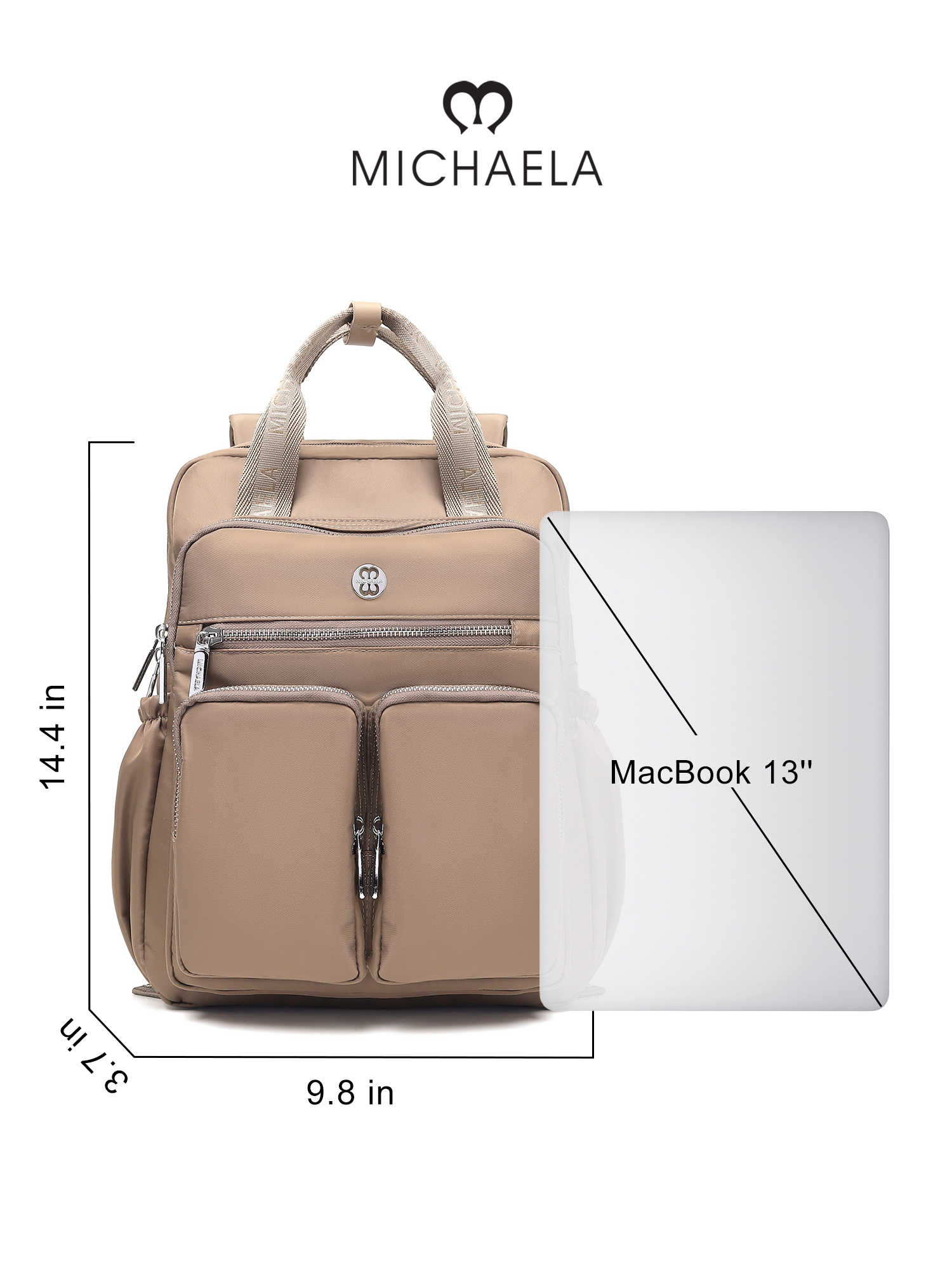 MICHAELA Multi-Pockets Backpack with Cushioned Fits 13'' Laptop for ...