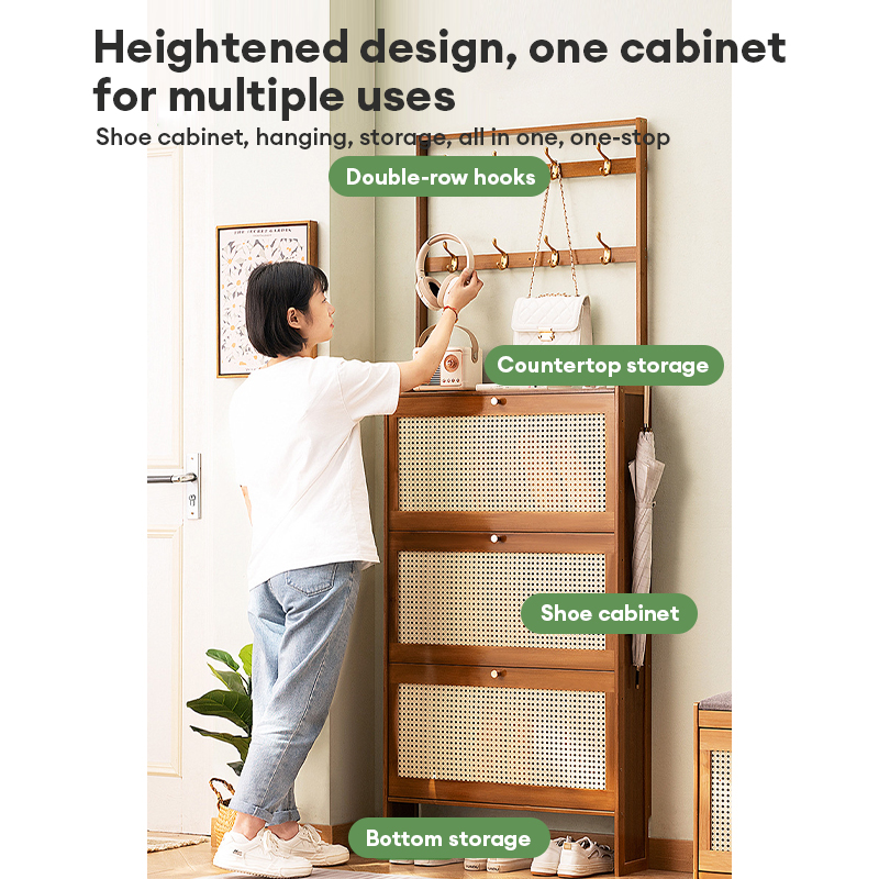 Nordic Rattan Shoe Cabinet Ultra-Thin 17cm Flip Bucket Rack with Coat ...