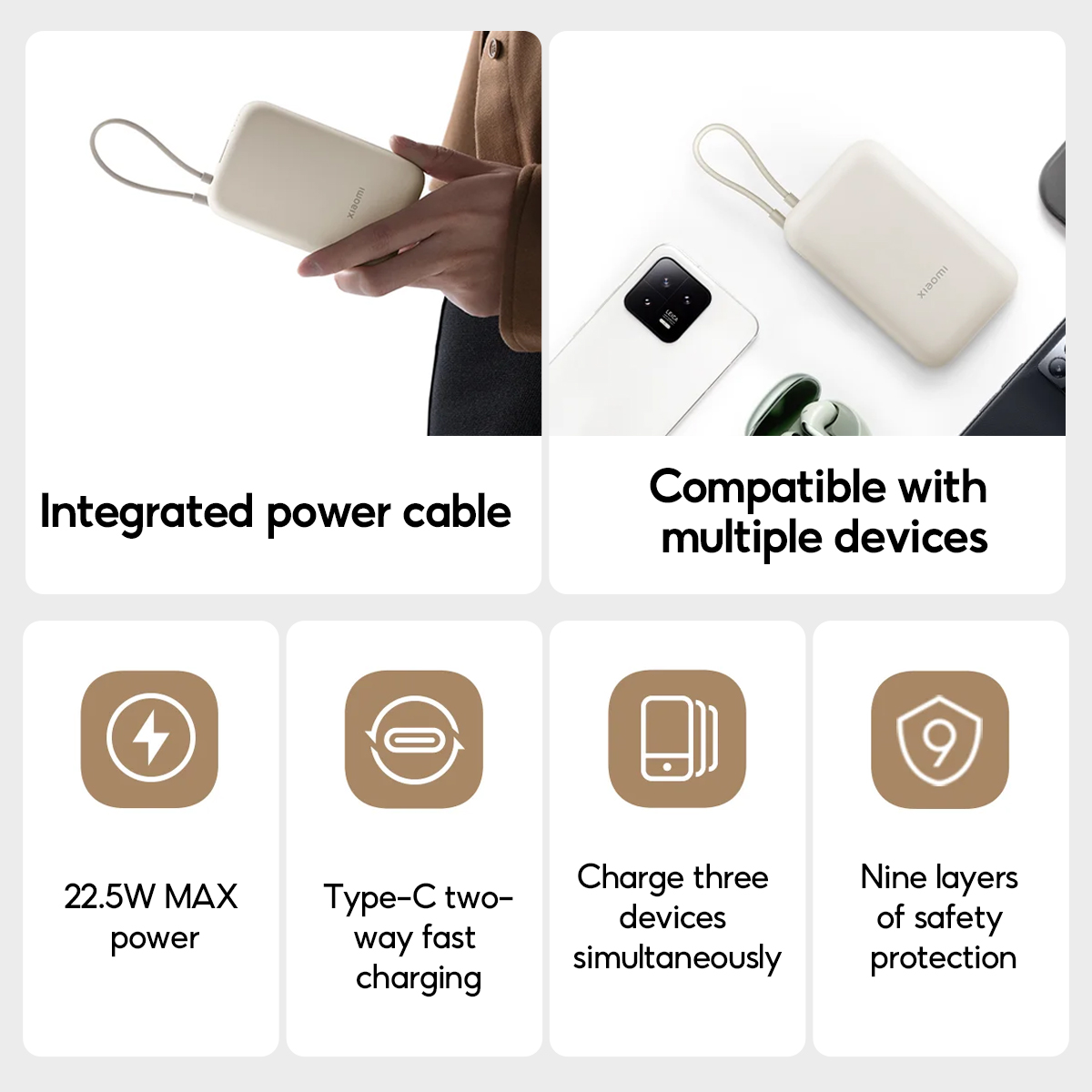 Xiaomi Power Bank 10000mAh Integrated Cable 22.5W Max Power Type-C Two-way  Fast Charging Portable | Shopee Philippines