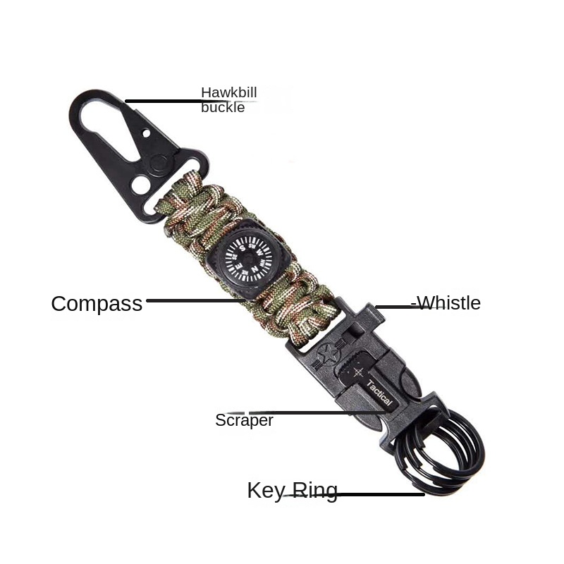 5-in-1 Outdoor Survival Paracord Keychain with Carabiner – Emergency ...