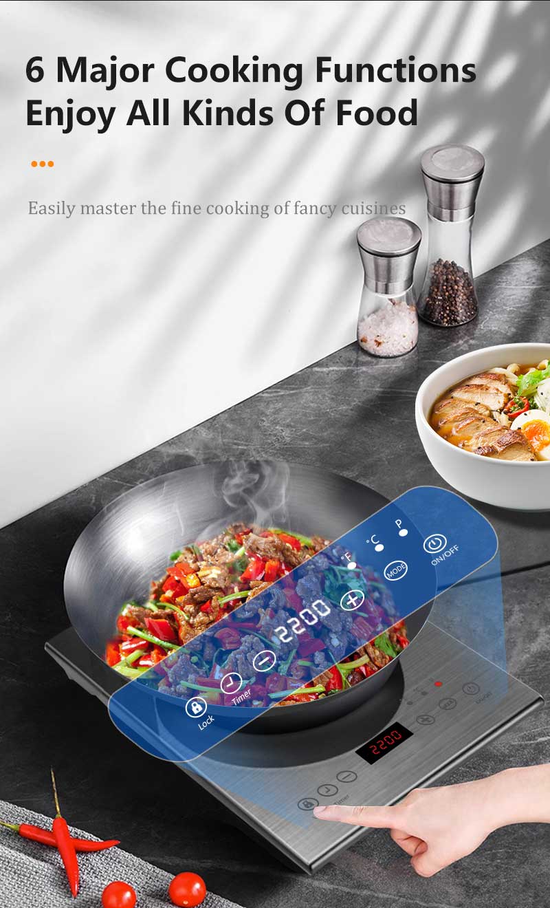 KANAZAWA 2200W Electric Induction Cooker Touch Screen Waterproof ...