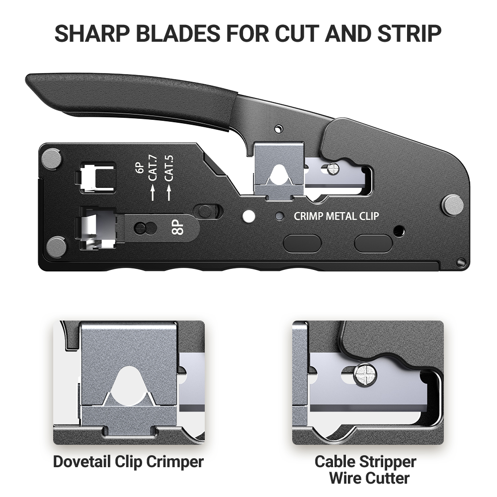 RJ45 Crimp Tool Pass Through Crimper Cutter for Cat6 Cat5 Cat5e 8P8C ...