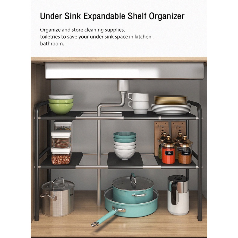 Under Sink Organizer Rack Adjustable Kitchen Storage Rack Expandable