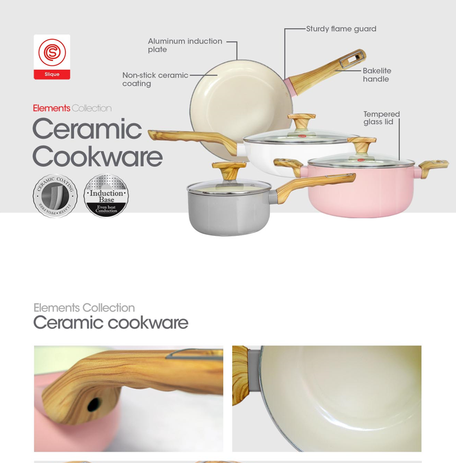 SLIQUE Wok Pan Stainless Steel Non-Stick Ceramic Coating [24cm ...