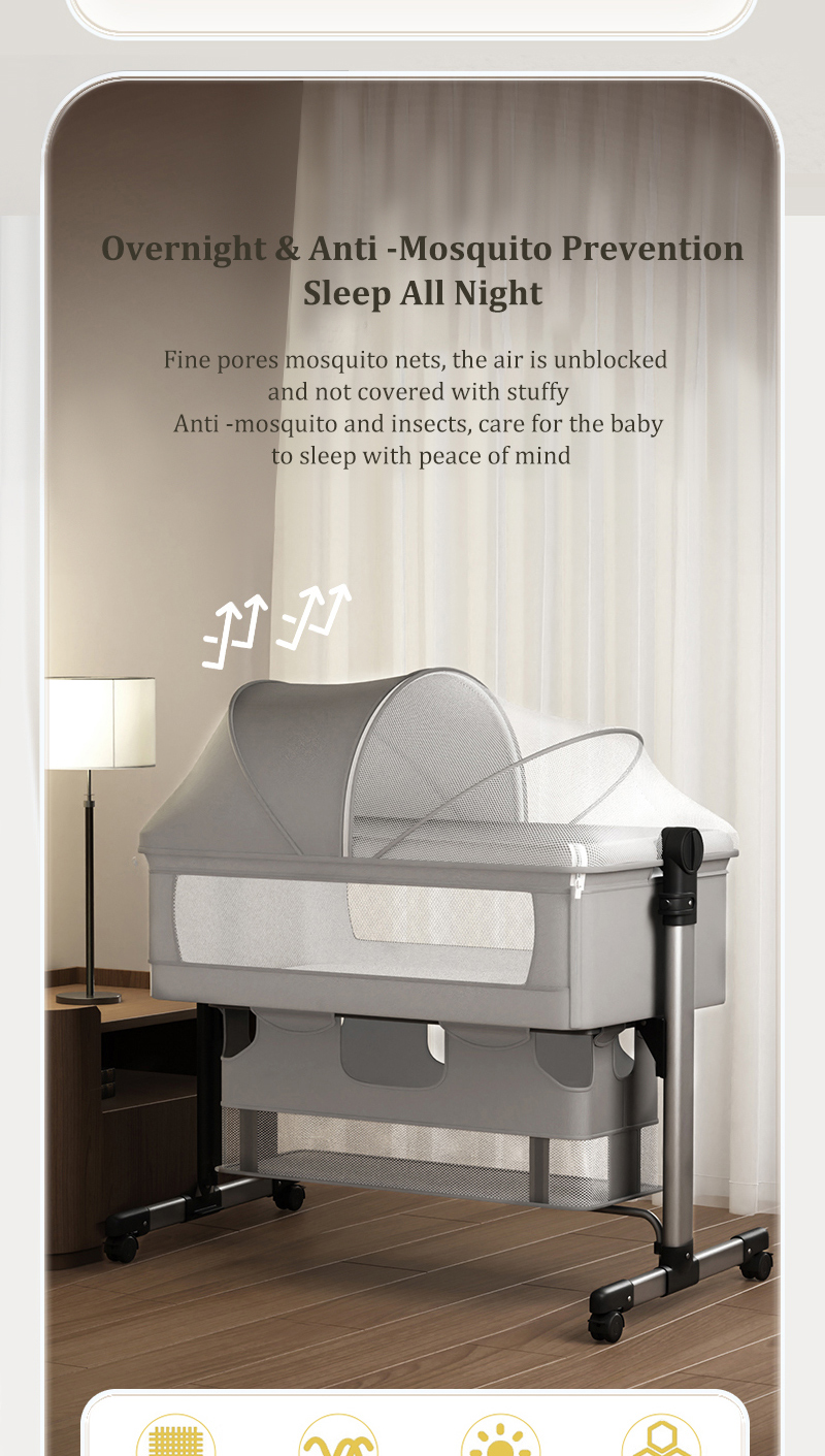 COCOBB Baby Crib Foldable Newborn King Bed Mobile Rocker Crib Liftable ...