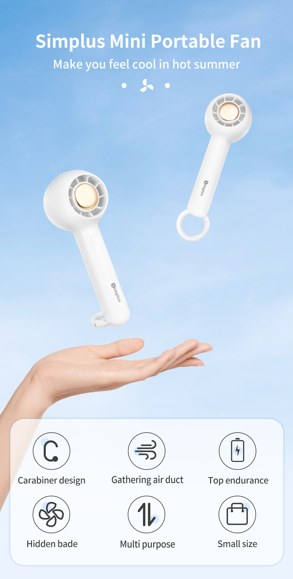 Simplus Handheld Fan Mini Portable Fan Desk Fan Bladeless USB ...