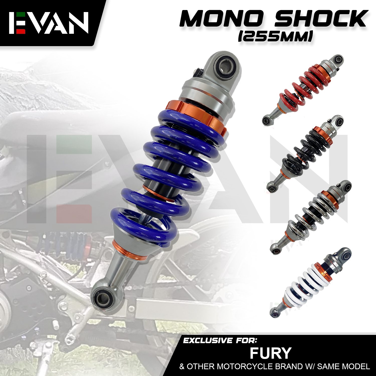 EVAN.PH 255mm Rear Mono Shock Absorber For Kawasaki Fury 125 3616-255 ...