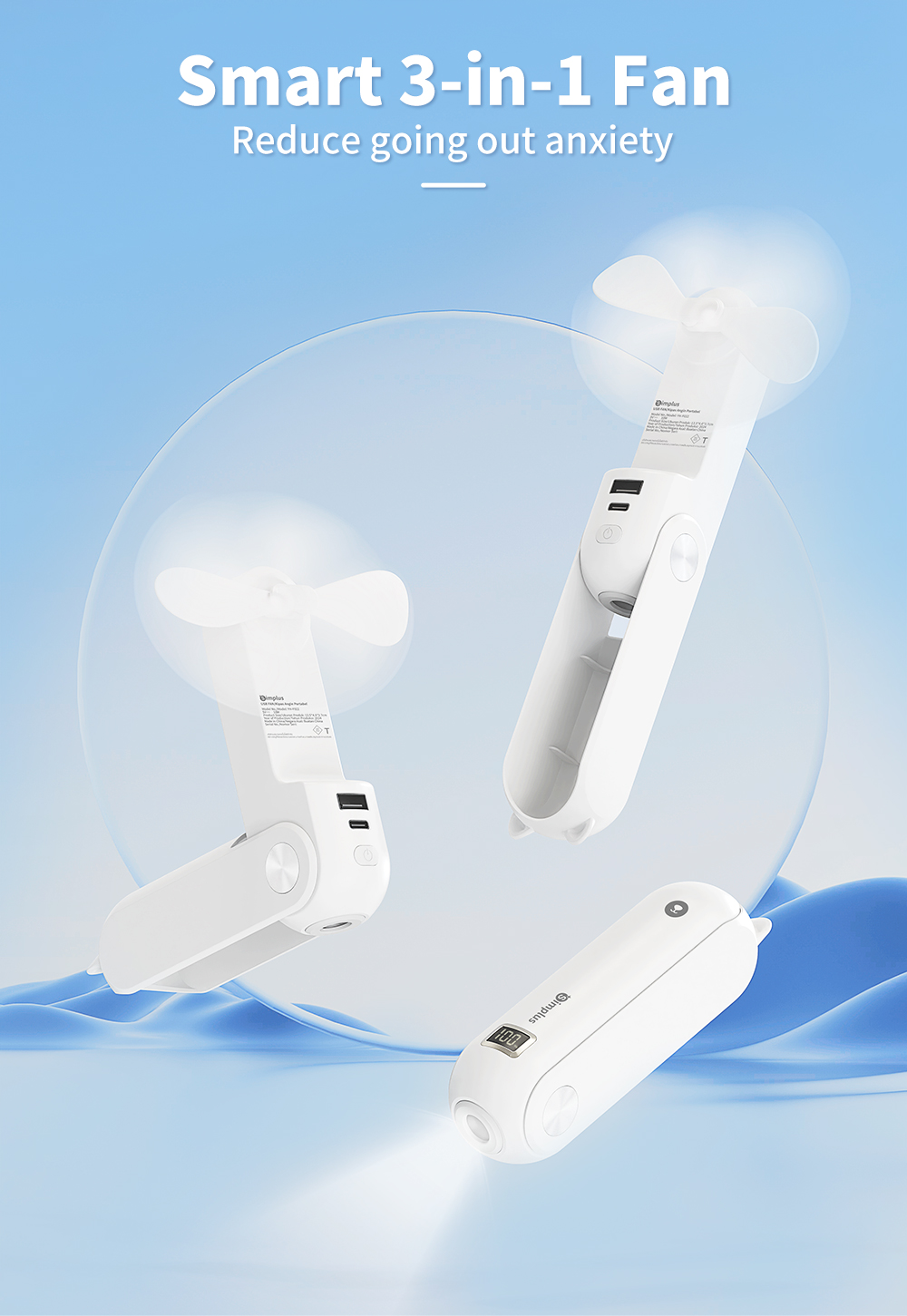 Simplus Smart Small Fan Handheld USB Electric Fan Portable Foldable 3 ...