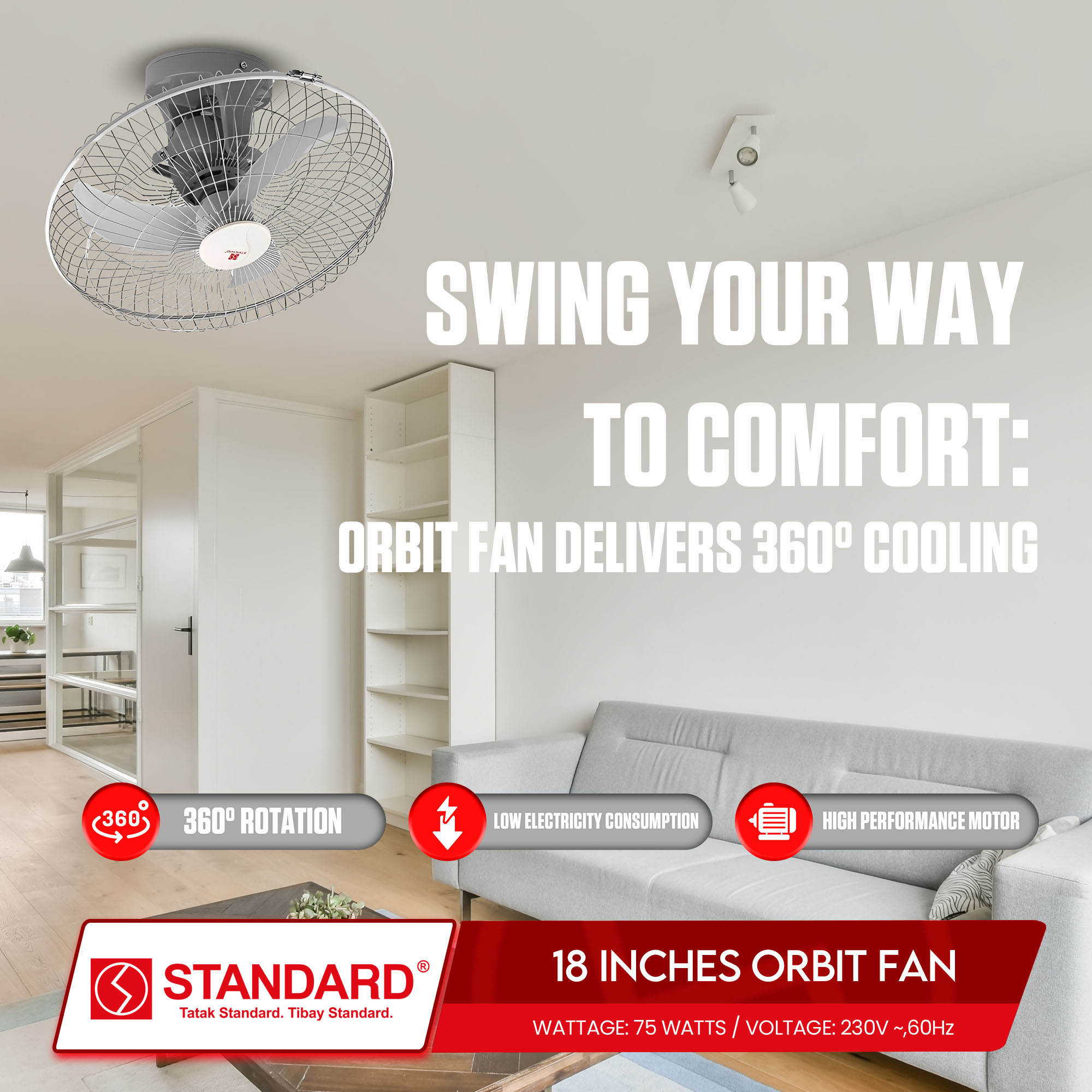 Standard Orbit Ceiling Electric Fan 18 Inches Banana Type Plastic Blade ...