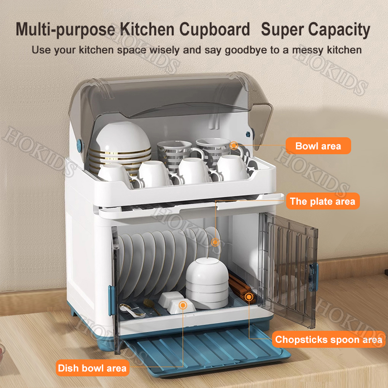 kitchen Dish Rack Organizer Cabinet with cover Tableware Container ...