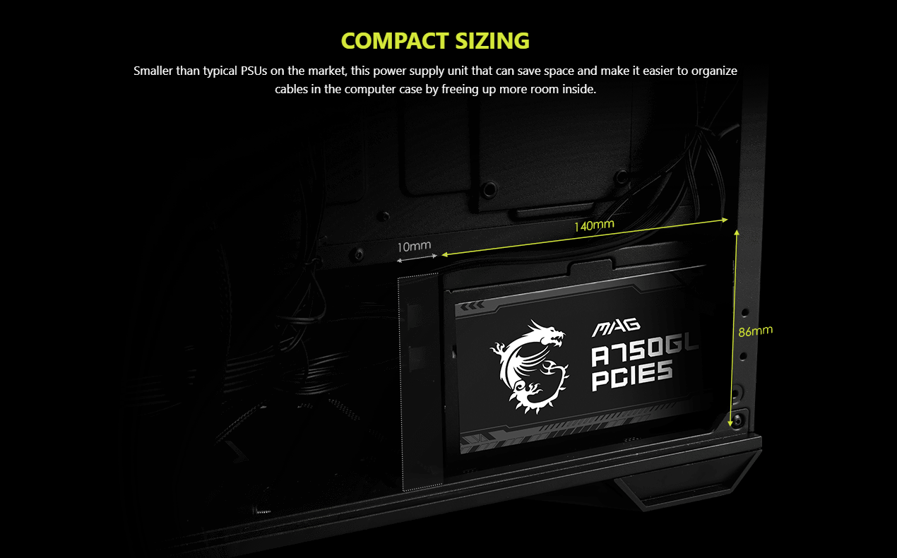 MSI PSU 750W Power Supply Unit 80+ Gold Modular MAG A750GL PCIE5