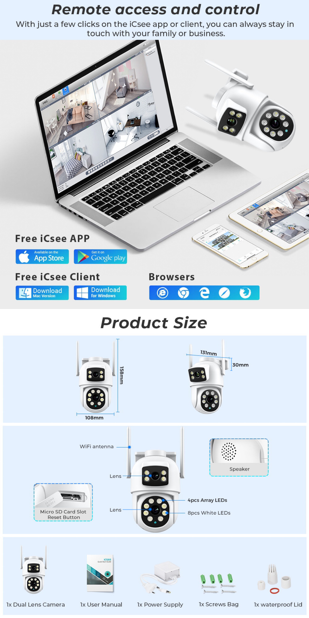 ICSEE XM R6 Dual Lens CCTV Camera 6MP HD Night Vision Wifi PTZ Outdoor ...
