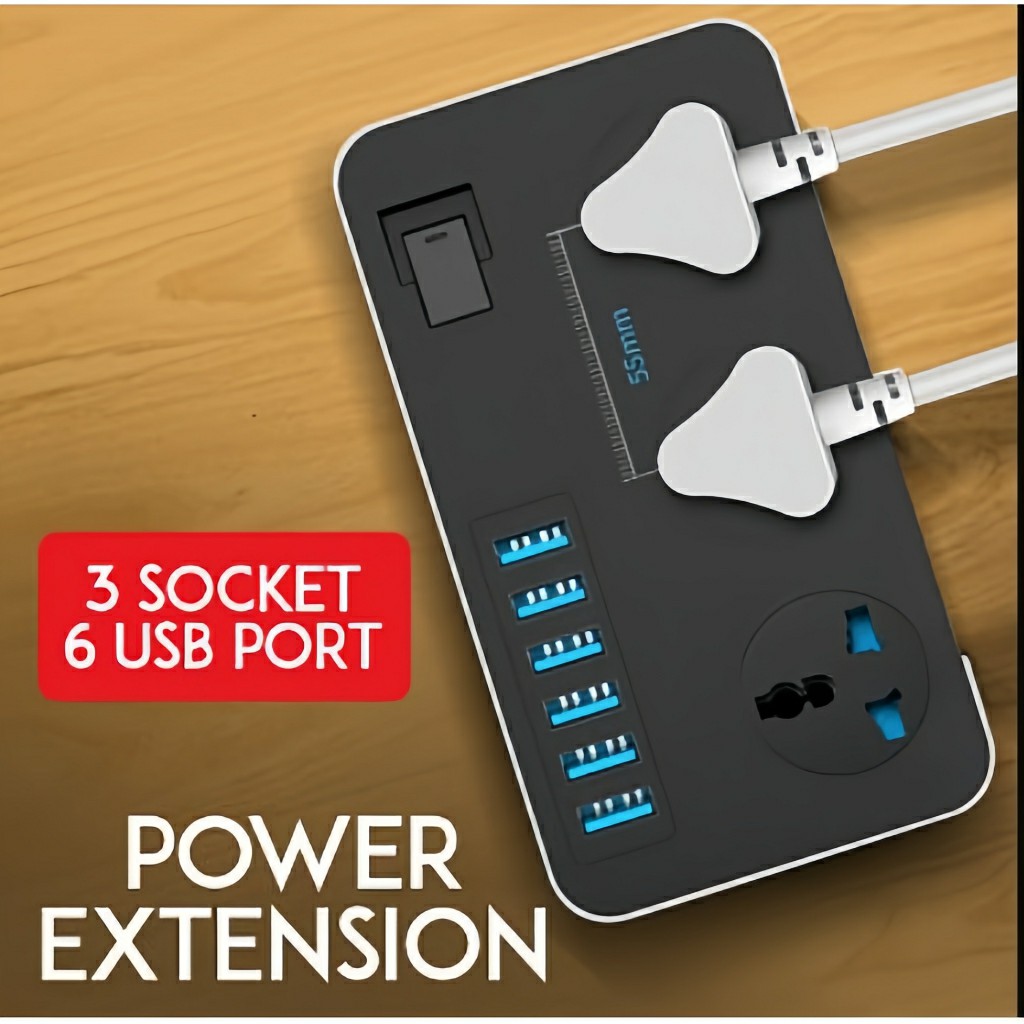 Zeus Power Strip With 6 USB Ports 3 Socket Power Strips Plug Universal ...