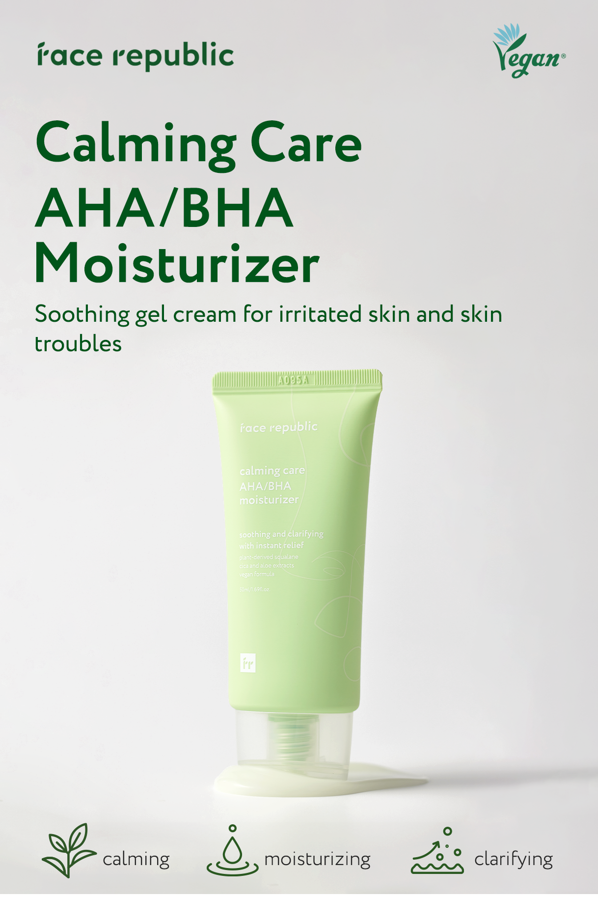 Face Republic Calming Care AHA/BHA Moisturizer 50mL, Non-comedogenic ...