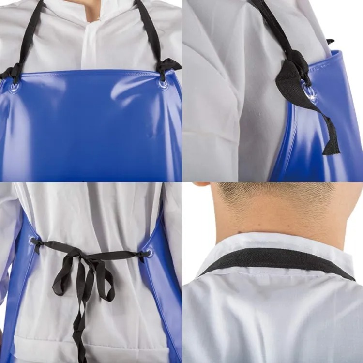 Blue/White Waterproof Apron Oil Resistant Smock PVC Industrial Acid and ...