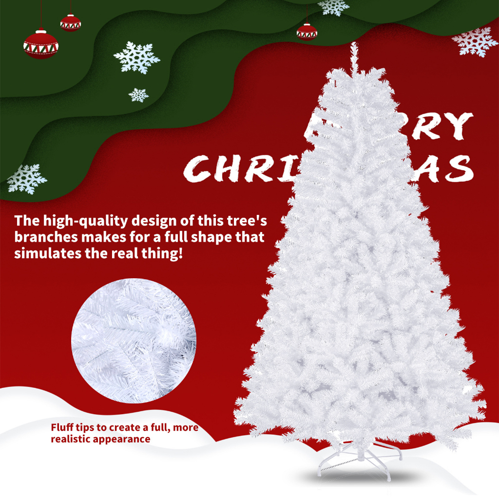 METECH 4/5/6/7/8FT Christmas Decoration PVC White Christmas Tree ...