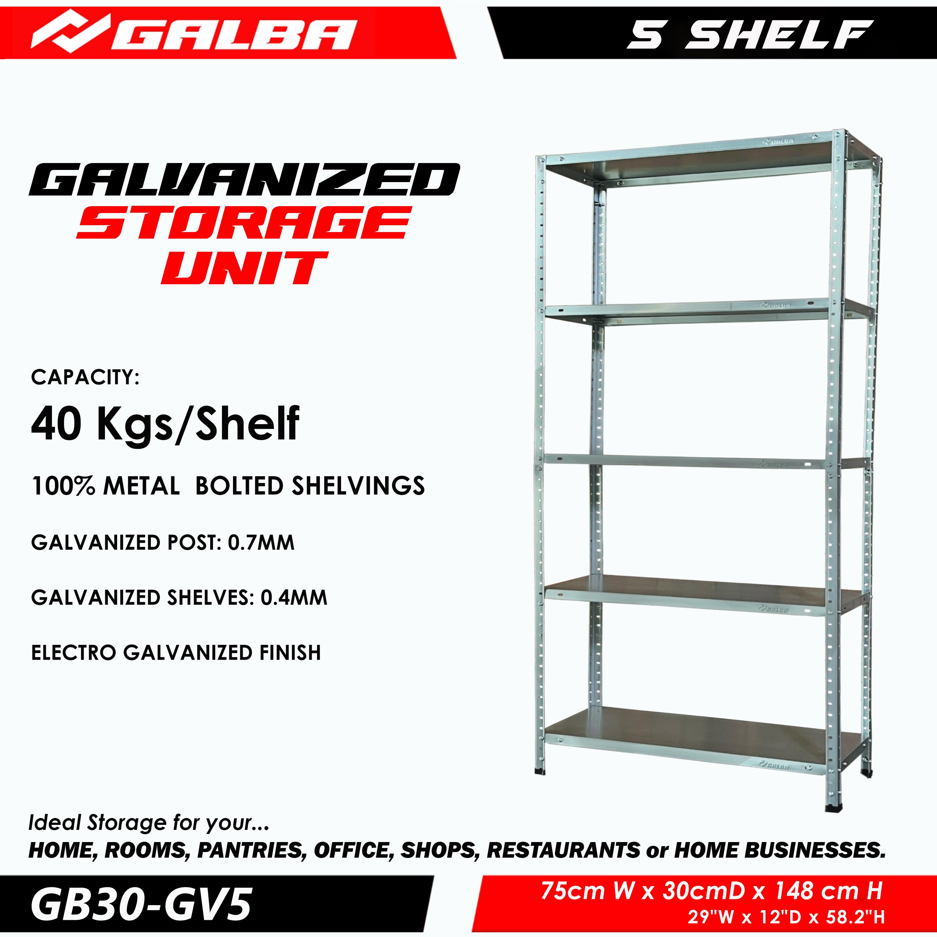GALBA All-Metal Storage Rack Adjustable 3/4/5 Layers Galvanized Steel ...