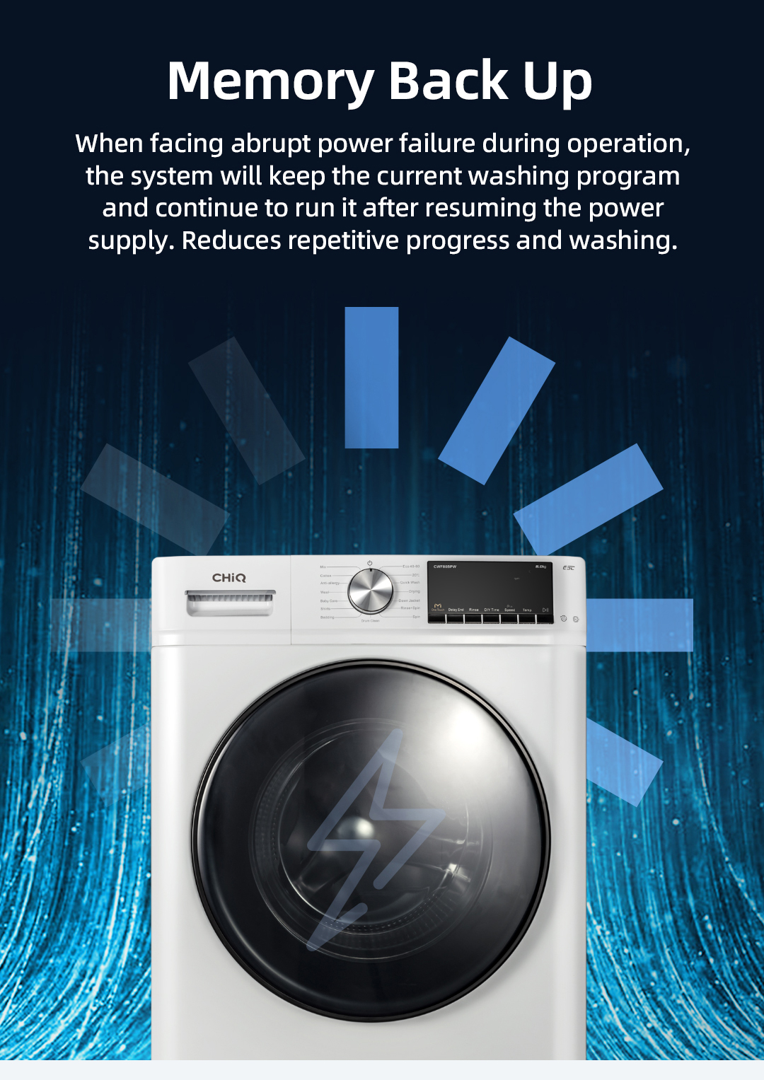 CHiQ 8kg Front Load Washing Machine CWF80BPW, Inverter washer with dryer, Fully automatic,1400