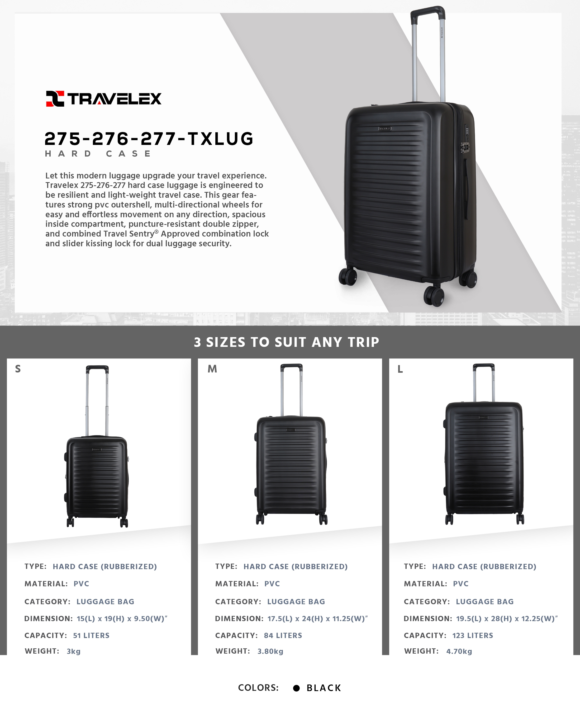 TRAVELEX 275 276 277 Hard Case Luggage Small to Large Shopee Philippines