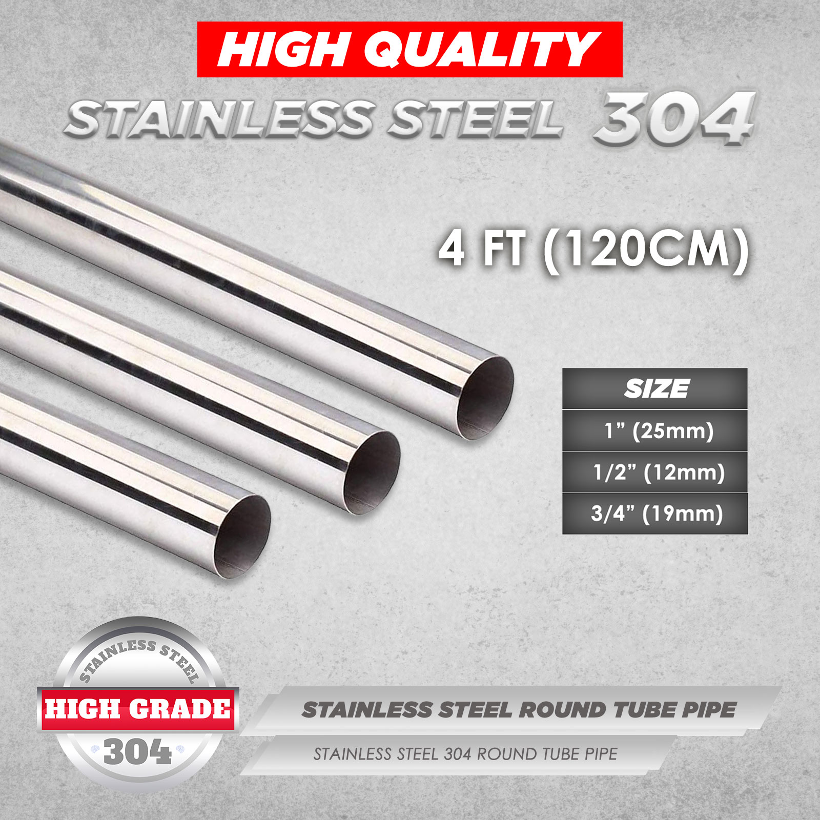 Stainless Steel Round Tube (1.2mm/1.5mm thickness) 4ft Tubular Pipe ...