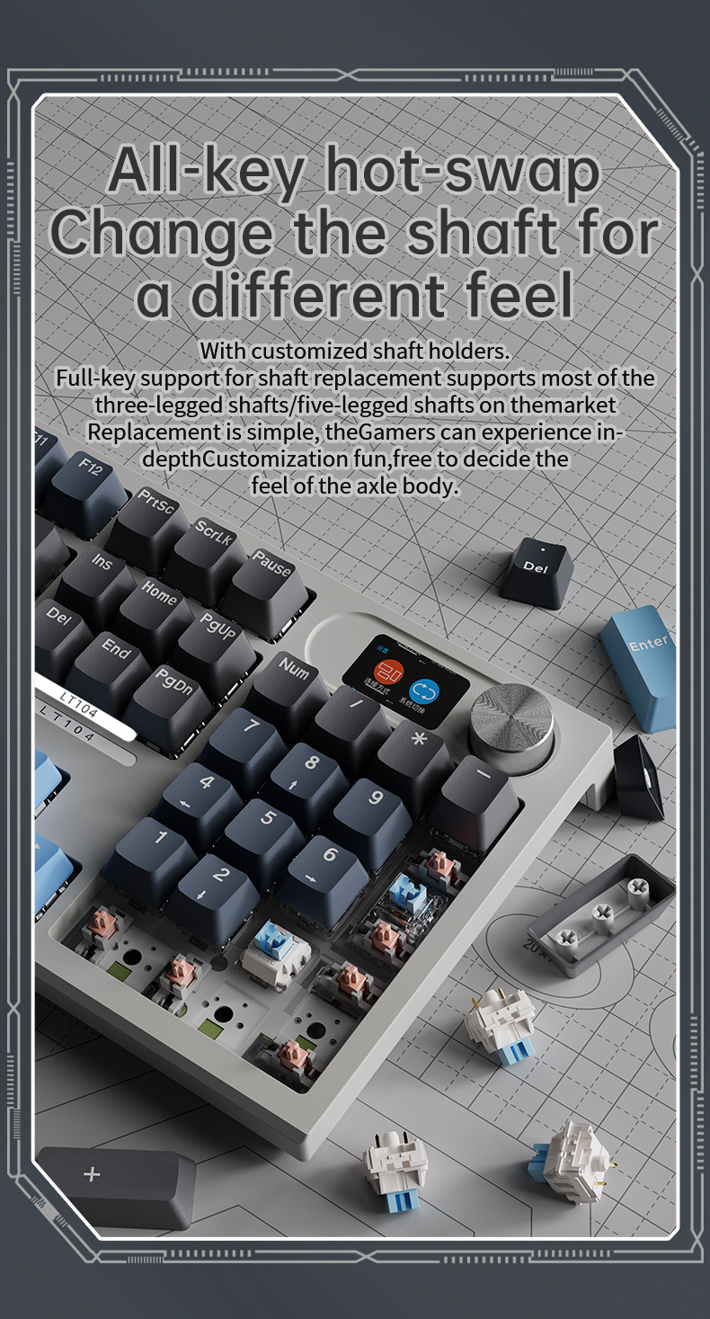 LANGTU LT104 Mechanical keybaord RGB backlit Hotswap Knob DIY Screen ...