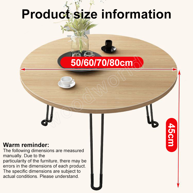 Solid Wood Folding Round Table Iron Leg Table Foldable Table 50/60/70