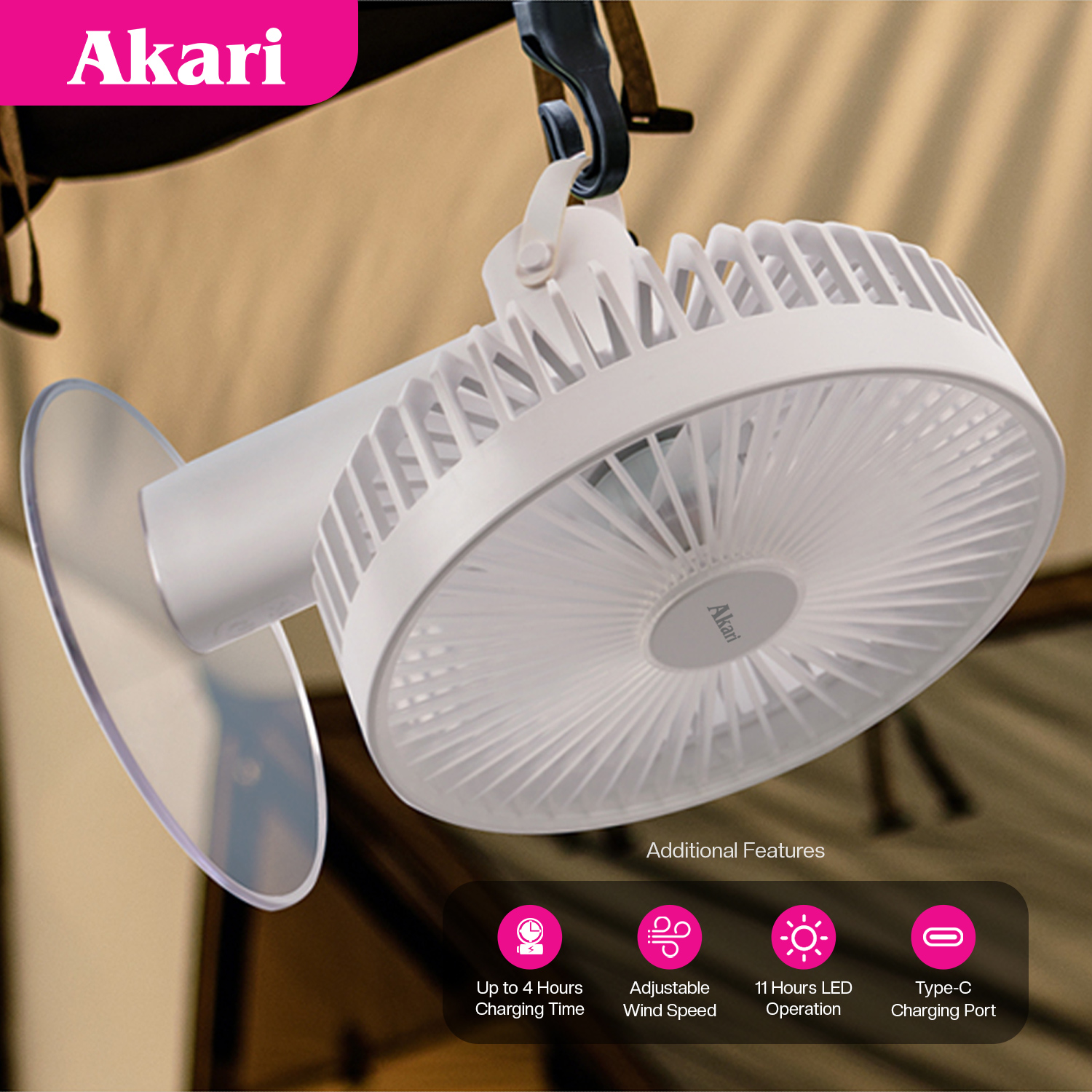 Akari Rechargeable LuSCENT Fan (ARF-134) + FREE LED 2-in-1 Flashlight ...