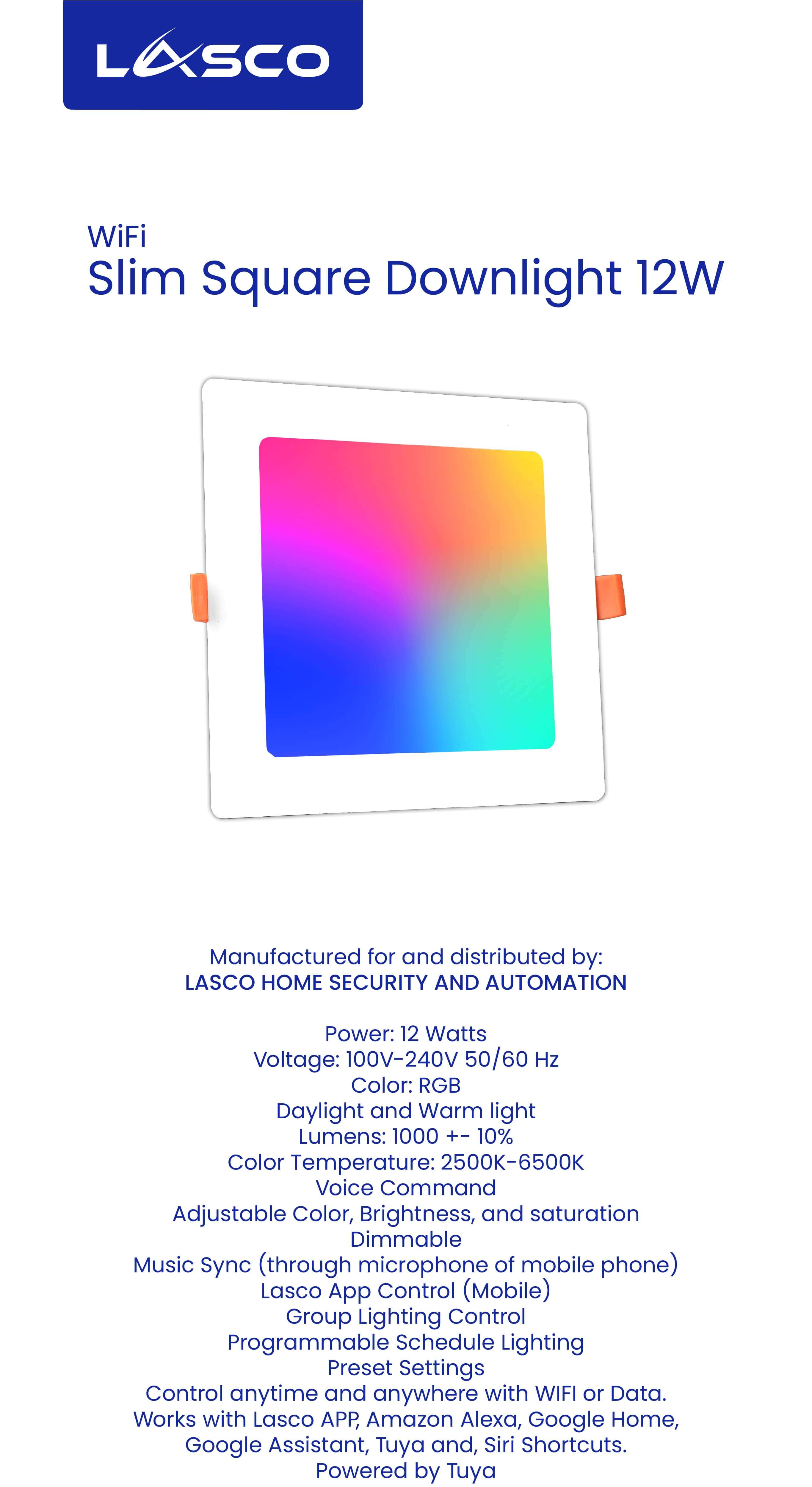 LASCO WIFI SQUARE DOWNLIGHT 12 WATTS WIFI Led Downlight Square Slim ...